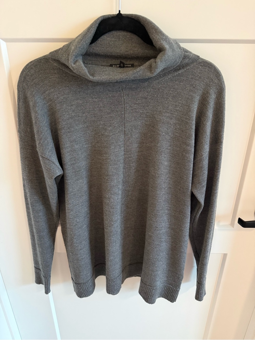 Eileen Fisher 100% Merino Wool Cowl Neck Gray Oversized Sweater XS